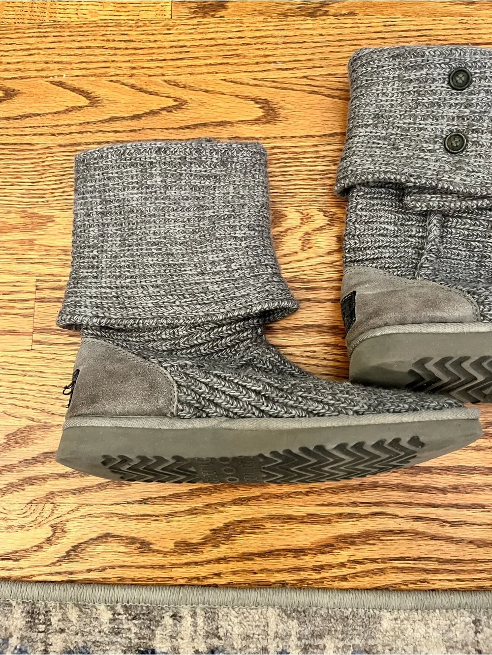 UGG Cozy Knit Fold-Over Boot Slippers in Heather Gray
